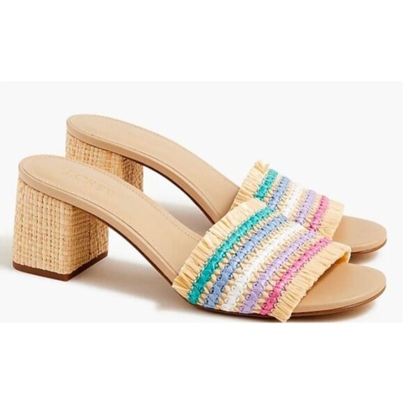 J. Crew Rainbow Raffia Woven Boho Block Heel Sandals Size 9 - Picture 1 of 11